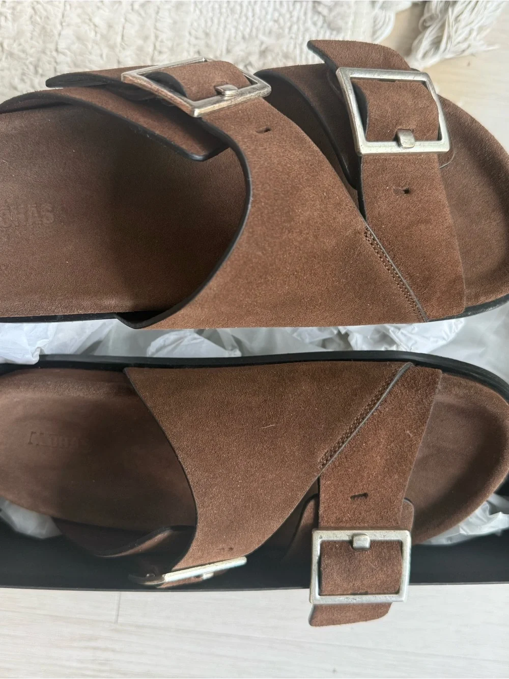 ALOHAS Brown Suede Adjustable Buckle Slide Sandals